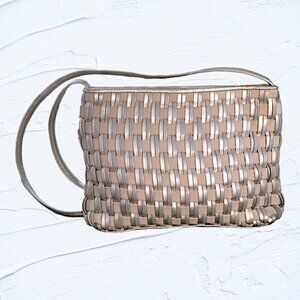 Sharif Woven Leather Crossbody Gold and Silver Hinge Closure Vintage Rare